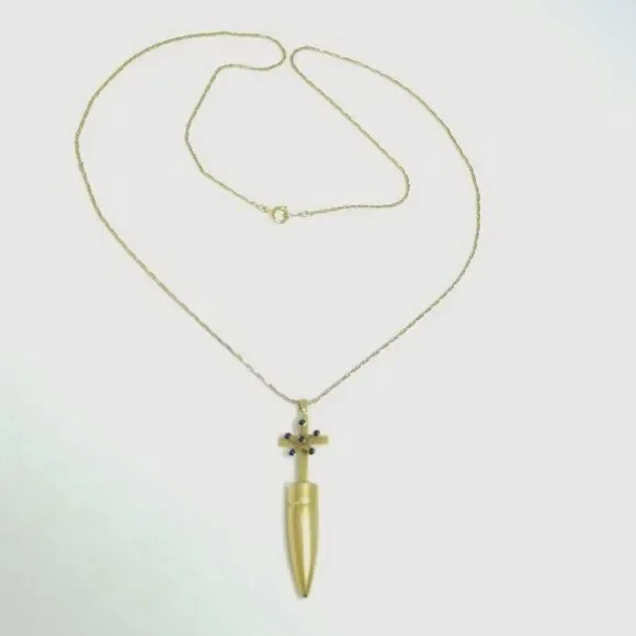 Vintage Trench Art Style Cross Pendant Necklace, Bullet Gold Tone, Chain, Estate
